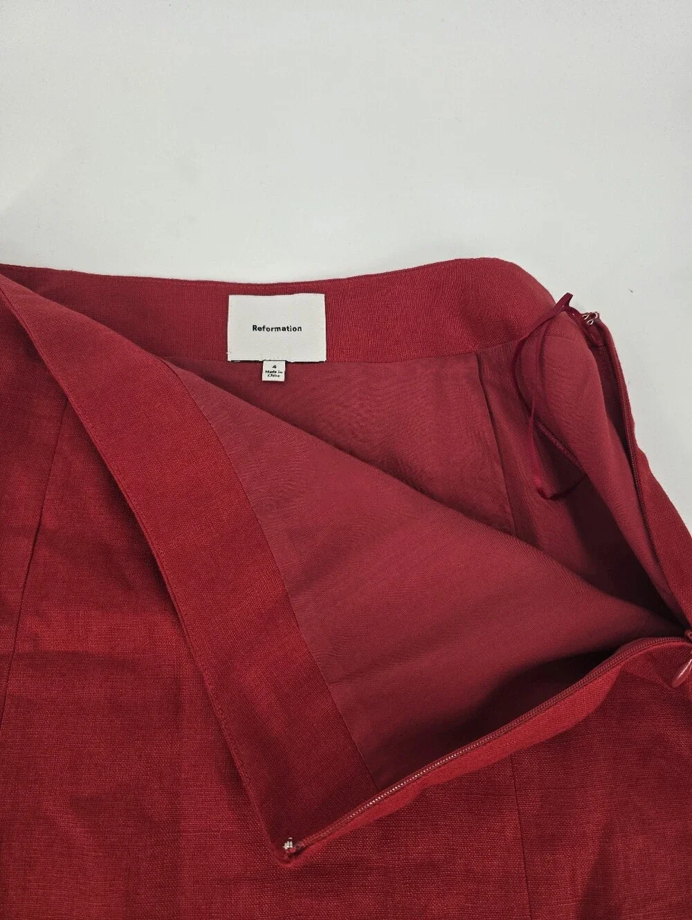 Reformation Grace Linen Two Piece Skirt Set in Sundried Tomato Red Size 4 NEW